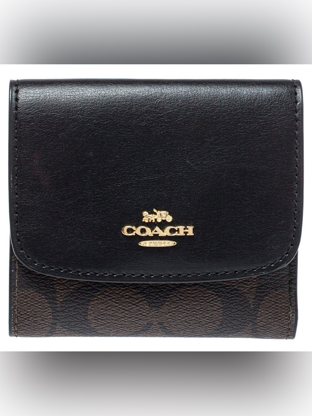 Coach Black Leather Wallet with Gold Logo